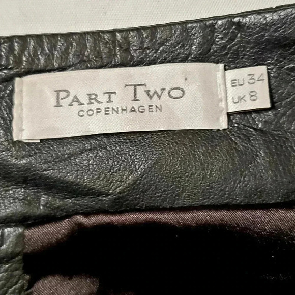 Part Two Ursanas  PW 100%Leather Skirts Sz 6/8 W34 Black Zipper Soft Side Slit - Picture 11 of 11